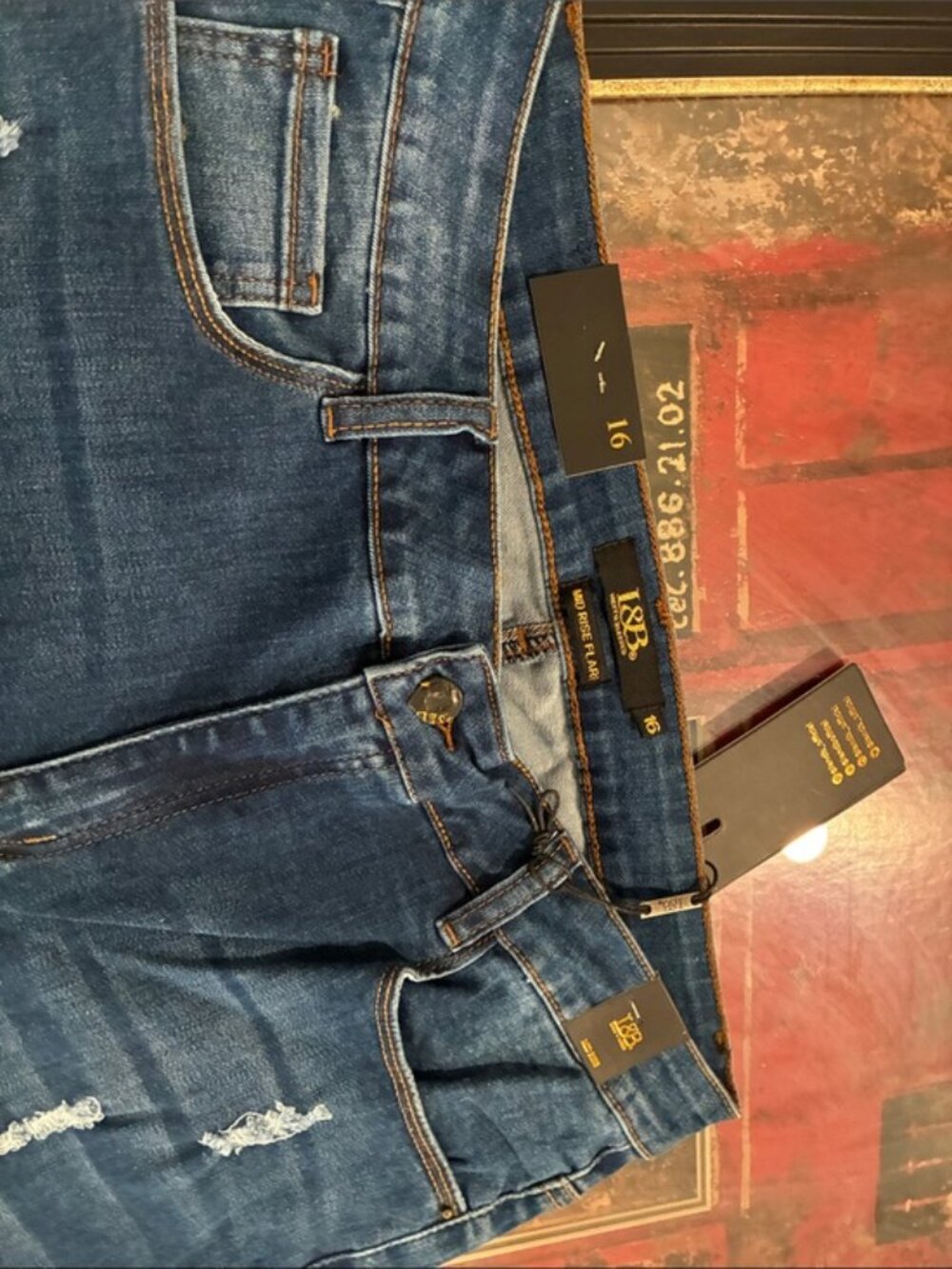 Lucky & Blessed Dark Blue Denim Flare Maxi Jeans plus size - Picture 7 of 8